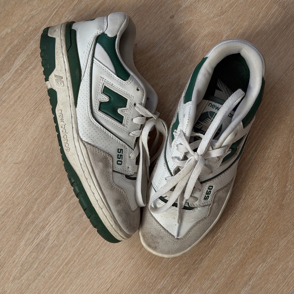 New Balance 550 White and Dark Green Sneakers